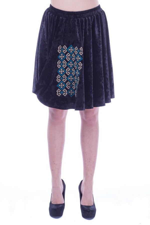 Fusta catifea neagra cu broderie  Liza Panait Liza Panait Online Boutique